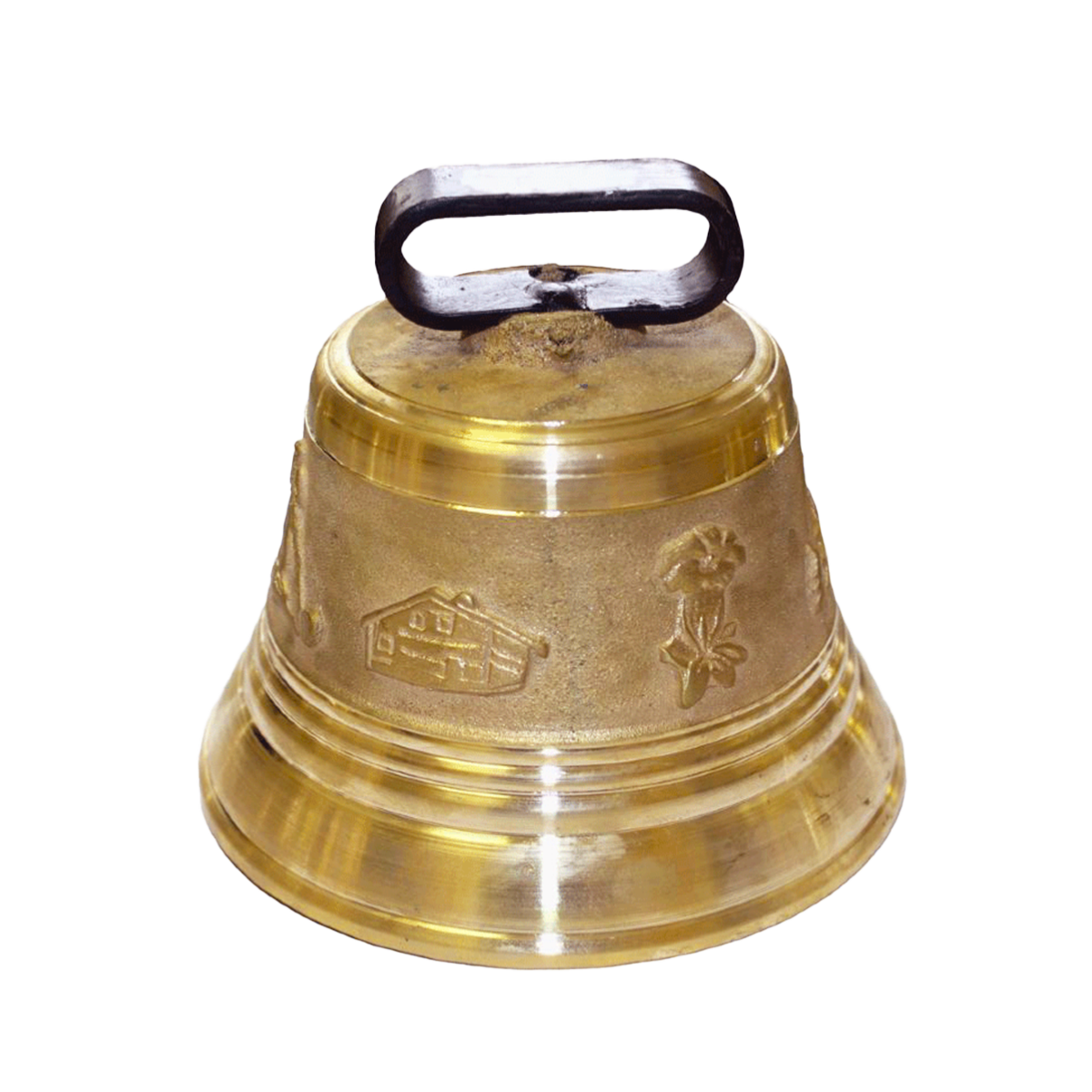 Cloche de vache en bronze avec une inscription