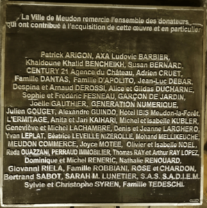 Plaque commemorative en bronze des donateurs  ville de Meudon