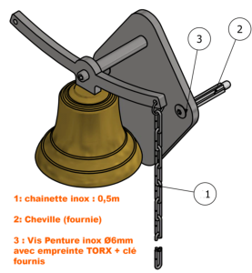 cloche de porte en bronze avec sa monture oscillante en acier inoxydable