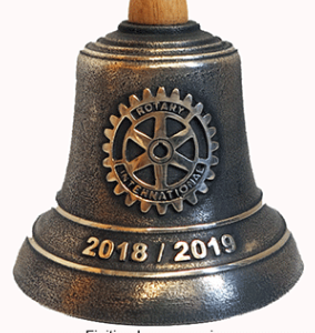 Cloche du president d'un rotary Club avec le logo et une inscriptiondeau original personnalis pour un anniversaire , signe du blierViergeancer