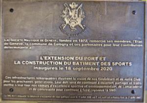 Inauguration plaque of a nautical center in geneva